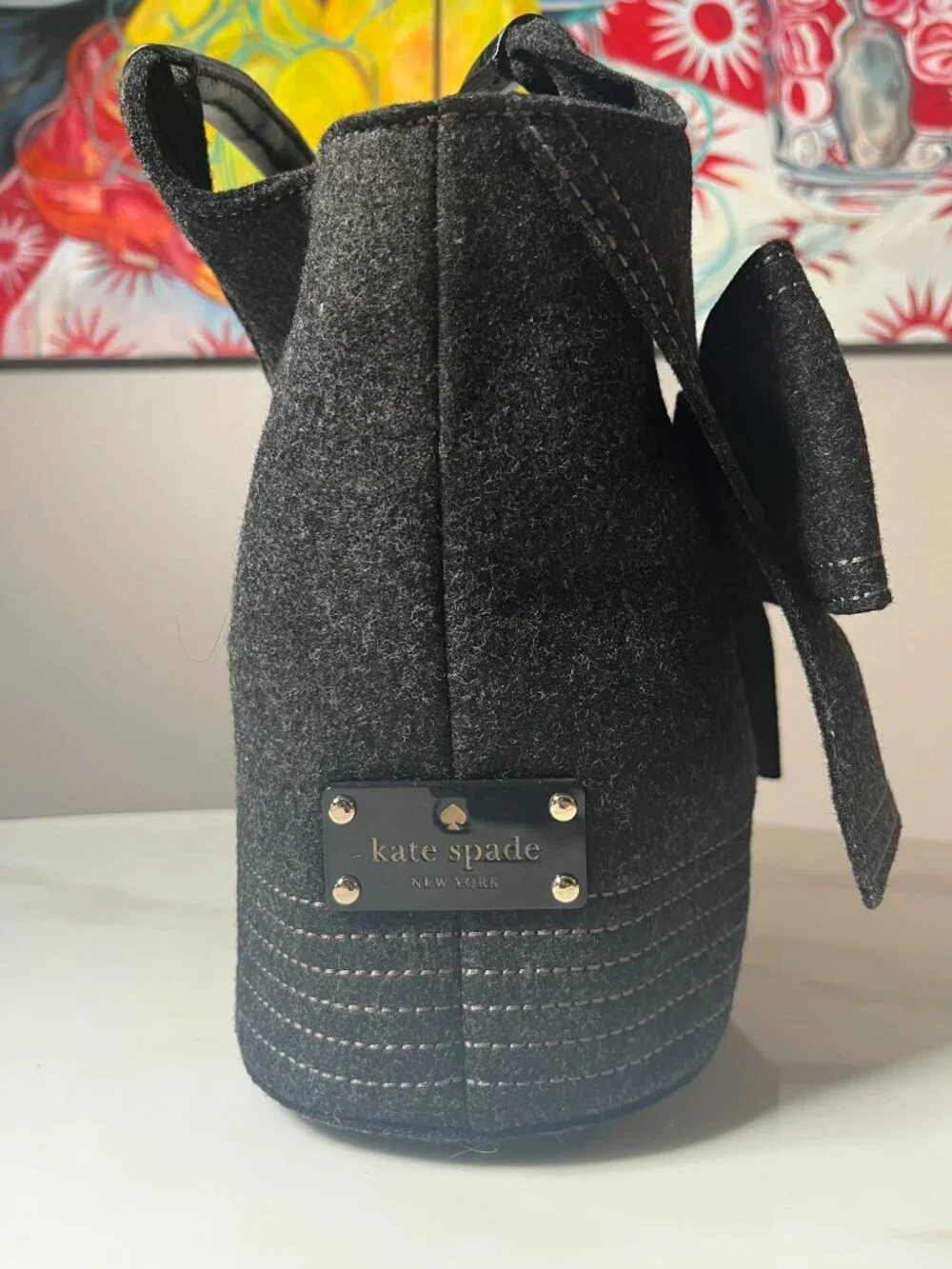Kate Spade New York RARE Black Felt Bow Satchel Top Handle Dust Bag + COA - Picture 5 of 13